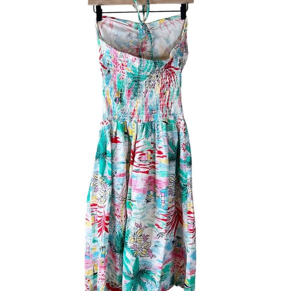 Vtg 80s Neiman Marcus Strapless Smocked Pin Up Tiki Dress Tropical Floral Size M - Picture 11 of 11